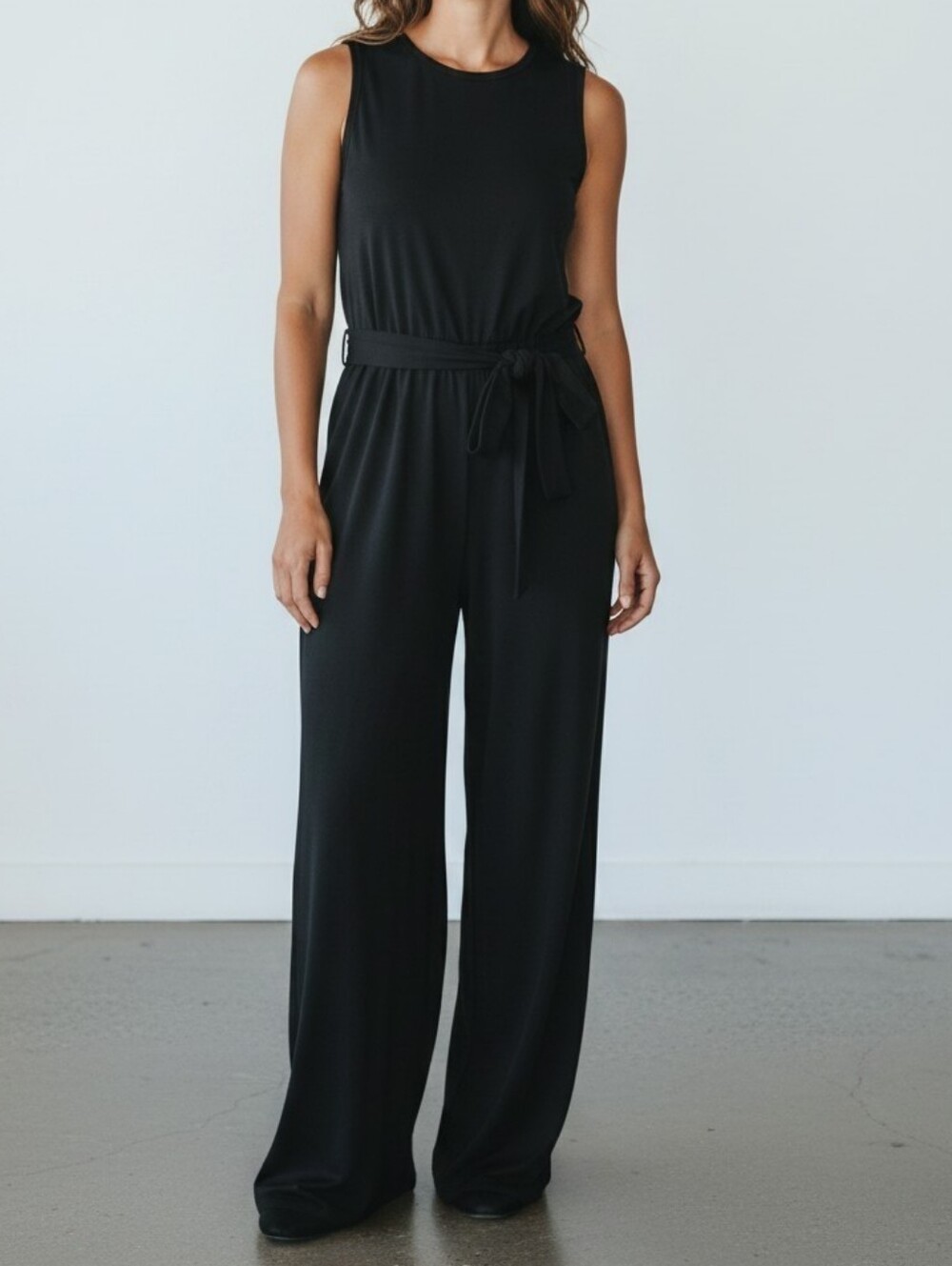 Banana Republic Poly-Modal Black Sleeveless Tie-Waist Jumpsuit 0